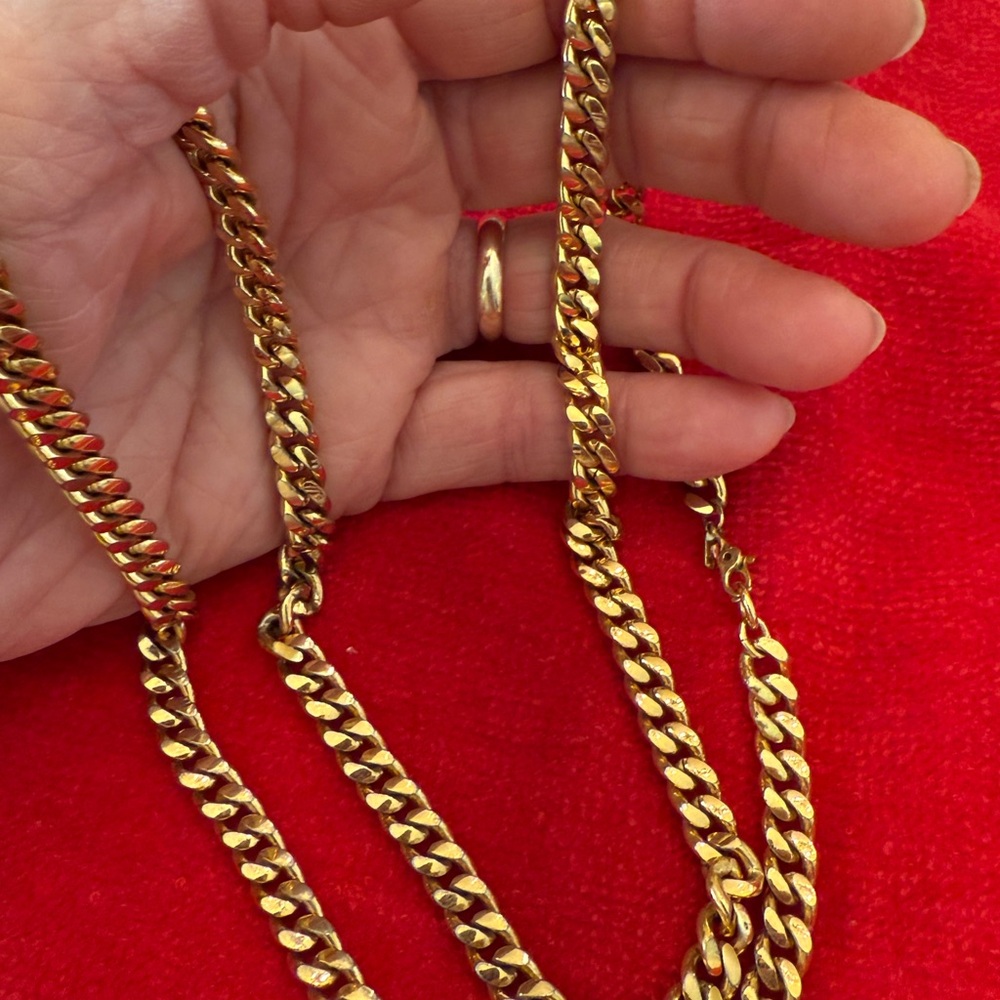 Vintage Monet Cuban Curb Link Gold Tone 7 mm Wide Chain 30” Necklace  Approx 90g